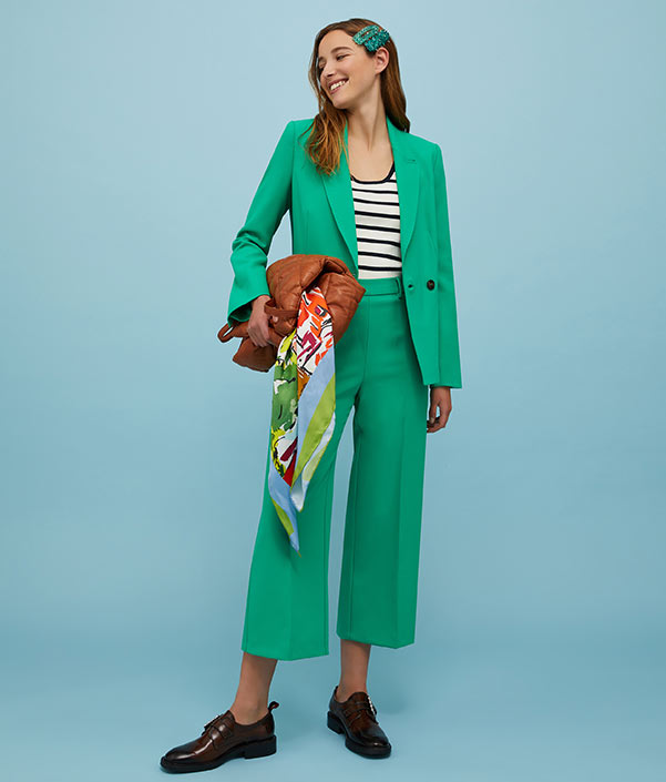 Double-breasted canvas blazer - emerald green - MAX&Co.