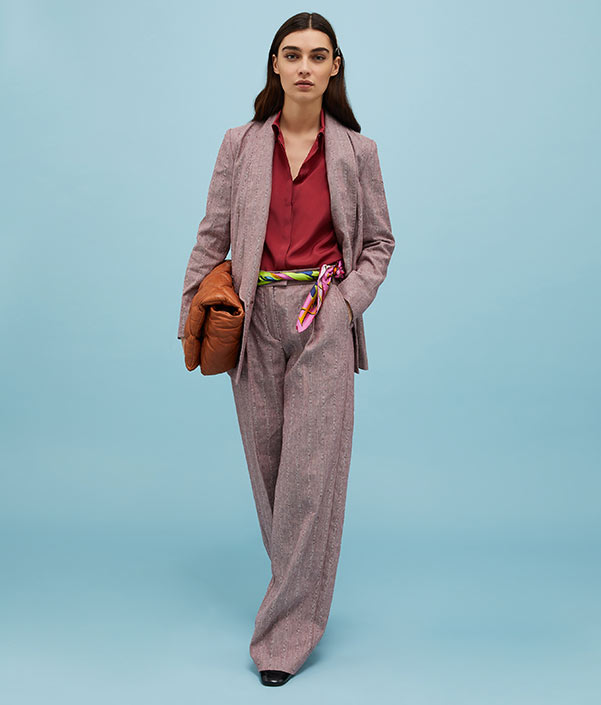 Pinstriped linen and cotton blazer - burgundy - MAX&Co.
